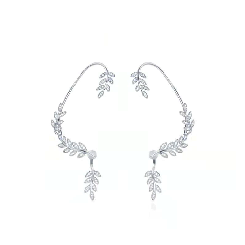 Zircon Olive Leaf Earrings Pair